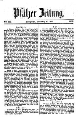 Pfälzer Zeitung Donnerstag 30. April 1857