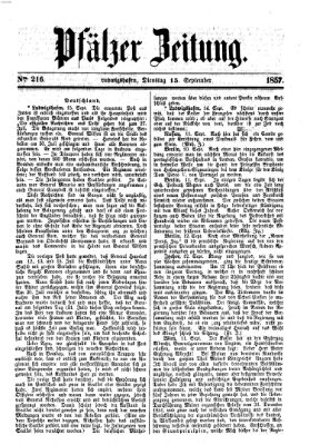 Pfälzer Zeitung Dienstag 15. September 1857