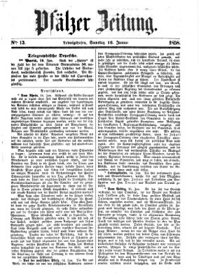 Pfälzer Zeitung Samstag 16. Januar 1858