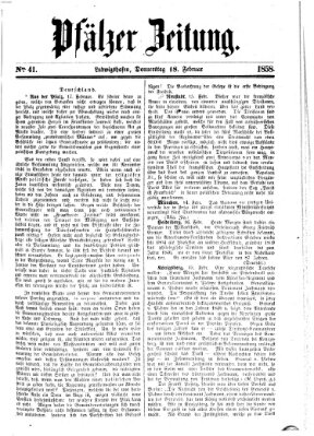 Pfälzer Zeitung Donnerstag 18. Februar 1858
