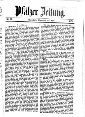 Pfälzer Zeitung Donnerstag 22. April 1858