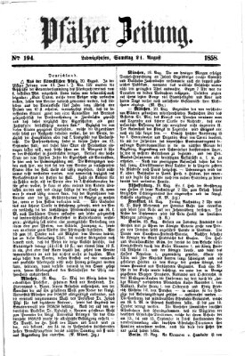 Pfälzer Zeitung Samstag 21. August 1858