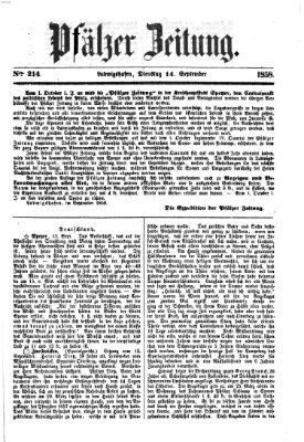 Pfälzer Zeitung Dienstag 14. September 1858