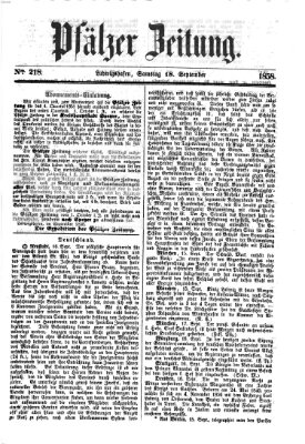 Pfälzer Zeitung Samstag 18. September 1858