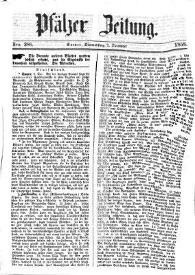 Pfälzer Zeitung Dienstag 7. Dezember 1858