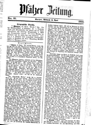 Pfälzer Zeitung Mittwoch 13. April 1859