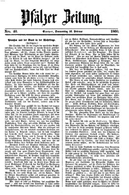 Pfälzer Zeitung Donnerstag 16. Februar 1860