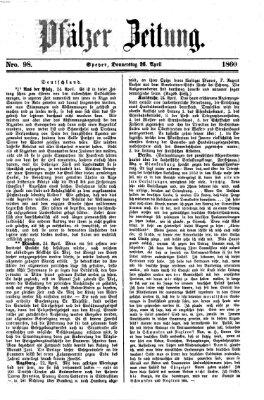 Pfälzer Zeitung Donnerstag 26. April 1860