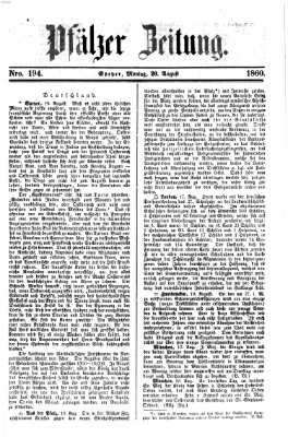 Pfälzer Zeitung Montag 20. August 1860