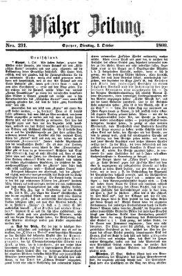 Pfälzer Zeitung Dienstag 2. Oktober 1860