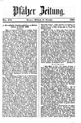 Pfälzer Zeitung Mittwoch 21. November 1860