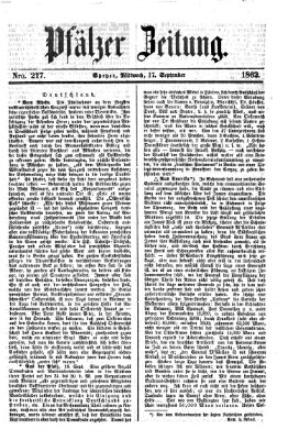 Pfälzer Zeitung Mittwoch 17. September 1862