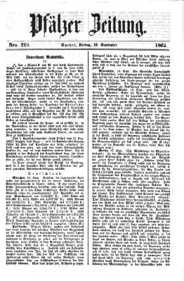 Pfälzer Zeitung Freitag 19. September 1862