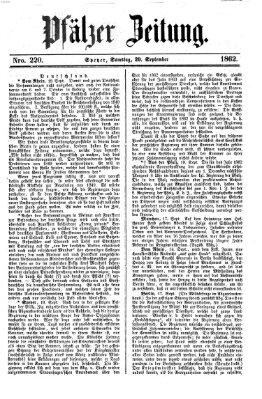 Pfälzer Zeitung Samstag 20. September 1862