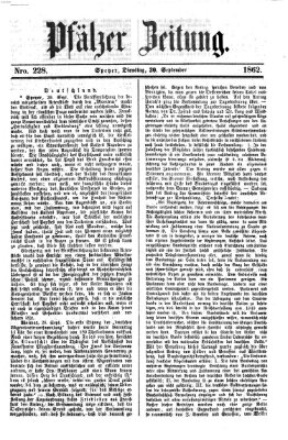 Pfälzer Zeitung Dienstag 30. September 1862