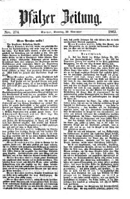 Pfälzer Zeitung Samstag 22. November 1862