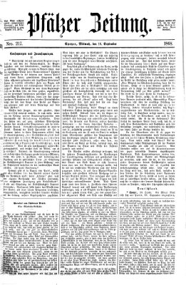 Pfälzer Zeitung Mittwoch 16. September 1868