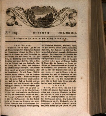 Regensburger Zeitung Mittwoch 1. Mai 1822