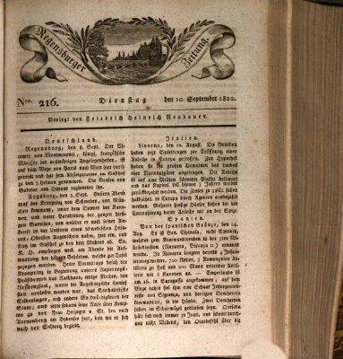 Regensburger Zeitung Dienstag 10. September 1822