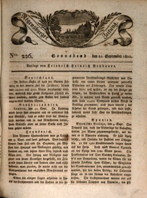 Regensburger Zeitung Samstag 21. September 1822