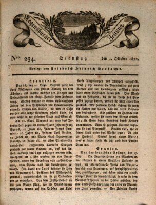 Regensburger Zeitung Dienstag 1. Oktober 1822