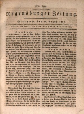 Regensburger Zeitung Mittwoch 16. August 1826