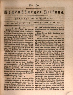 Regensburger Zeitung Freitag 27. April 1827