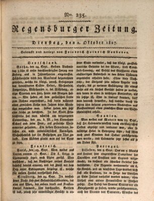 Regensburger Zeitung Dienstag 2. Oktober 1827