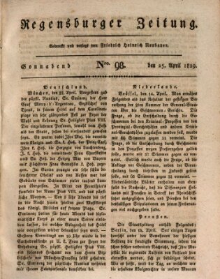 Regensburger Zeitung Samstag 25. April 1829