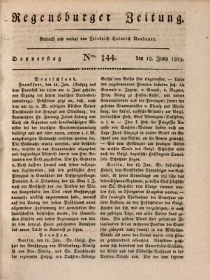 Regensburger Zeitung Donnerstag 18. Juni 1829