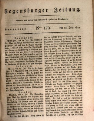 Regensburger Zeitung Samstag 18. Juli 1829