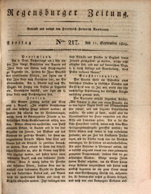 Regensburger Zeitung Freitag 11. September 1829