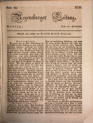 Regensburger Zeitung Montag 22. Februar 1830