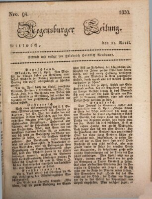 Regensburger Zeitung Mittwoch 21. April 1830