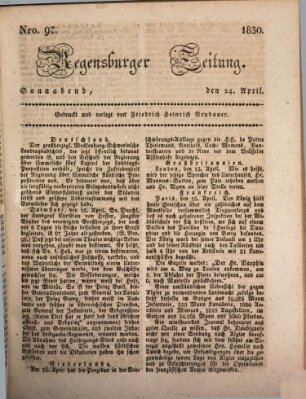 Regensburger Zeitung Samstag 24. April 1830