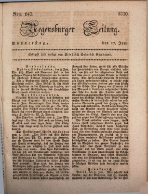 Regensburger Zeitung Donnerstag 17. Juni 1830