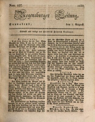 Regensburger Zeitung Samstag 7. August 1830