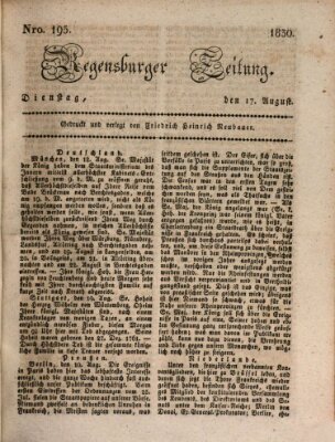 Regensburger Zeitung Dienstag 17. August 1830