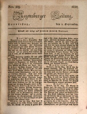 Regensburger Zeitung Donnerstag 2. September 1830