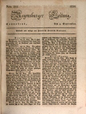 Regensburger Zeitung Samstag 4. September 1830