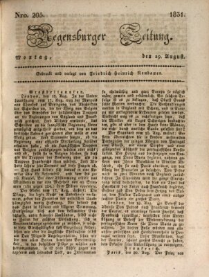 Regensburger Zeitung Montag 29. August 1831