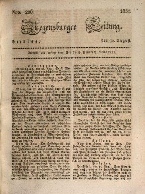 Regensburger Zeitung Dienstag 30. August 1831