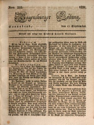 Regensburger Zeitung Samstag 17. September 1831