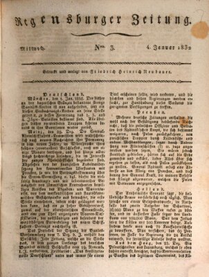 Regensburger Zeitung Mittwoch 4. Januar 1832