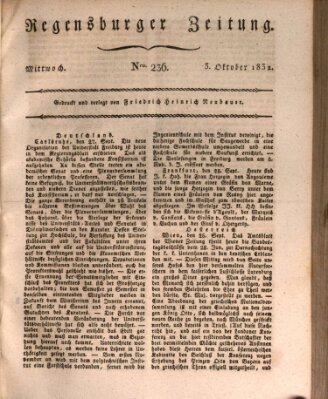 Regensburger Zeitung Mittwoch 3. Oktober 1832