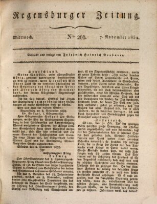 Regensburger Zeitung Mittwoch 7. November 1832