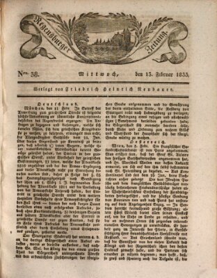 Regensburger Zeitung Mittwoch 13. Februar 1833