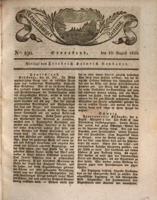 Regensburger Zeitung Samstag 10. August 1833