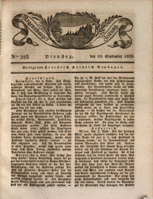 Regensburger Zeitung Dienstag 10. September 1833