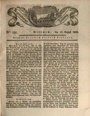 Regensburger Zeitung Mittwoch 12. August 1835